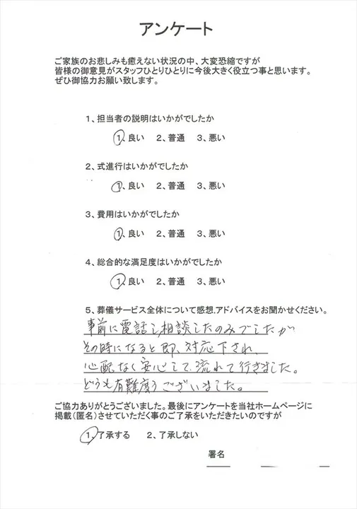 お客様からいただいた実際のアンケート