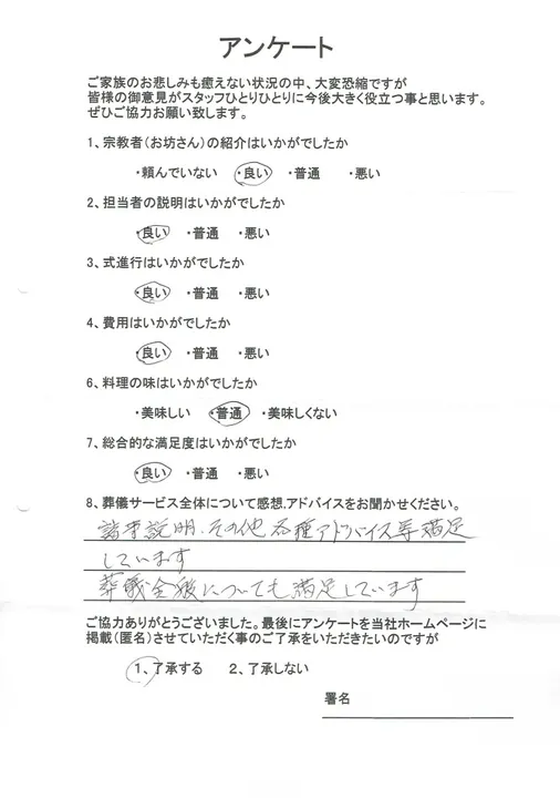 お客様からいただいた実際のアンケート