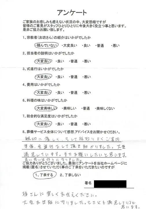 お客様からいただいた実際のアンケート