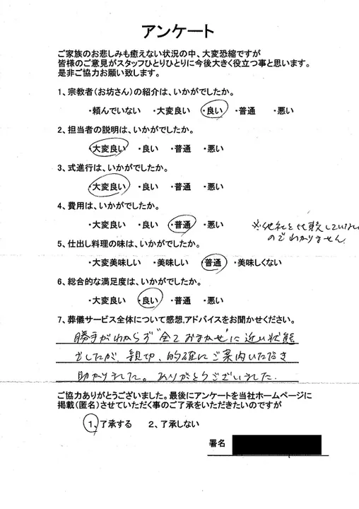 お客様からいただいた実際のアンケート