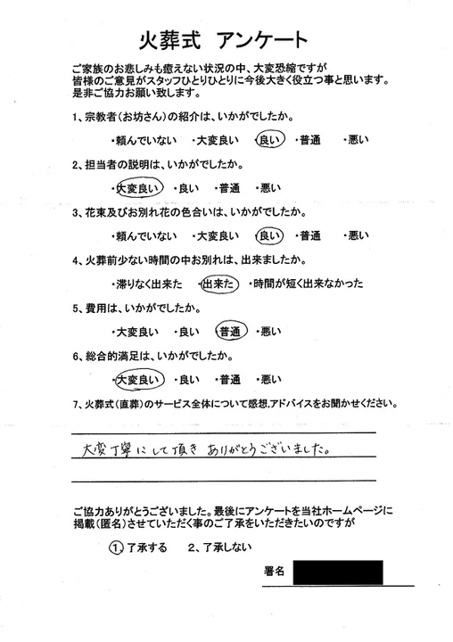 お客様からいただいた実際のアンケート