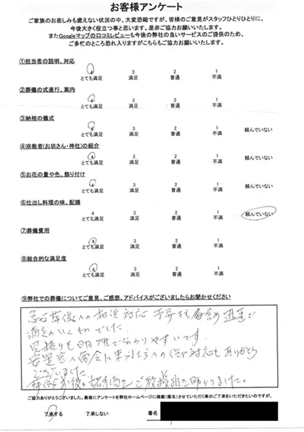 お客様からいただいた実際のアンケート