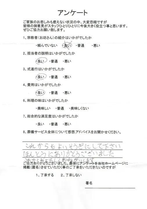 お客様からいただいた実際のアンケート