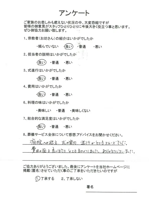 お客様からいただいた実際のアンケート