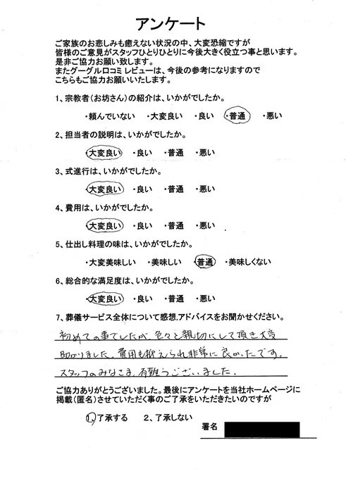 お客様からいただいた実際のアンケート