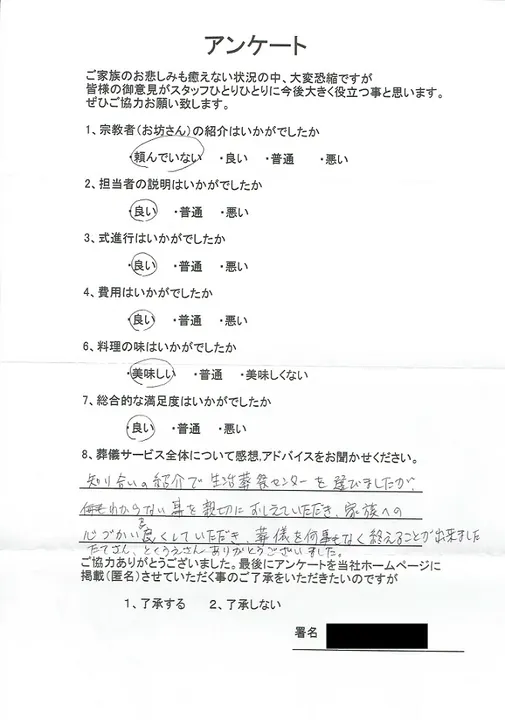 お客様からいただいた実際のアンケート
