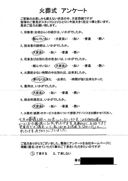 お客様からいただいた実際のアンケート