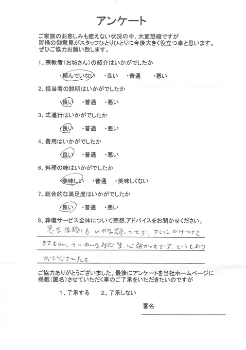 お客様からいただいた実際のアンケート