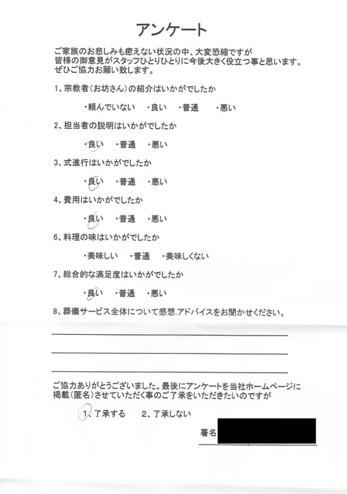 お客様からいただいた実際のアンケート