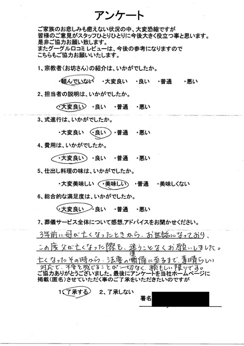 お客様からいただいた実際のアンケート
