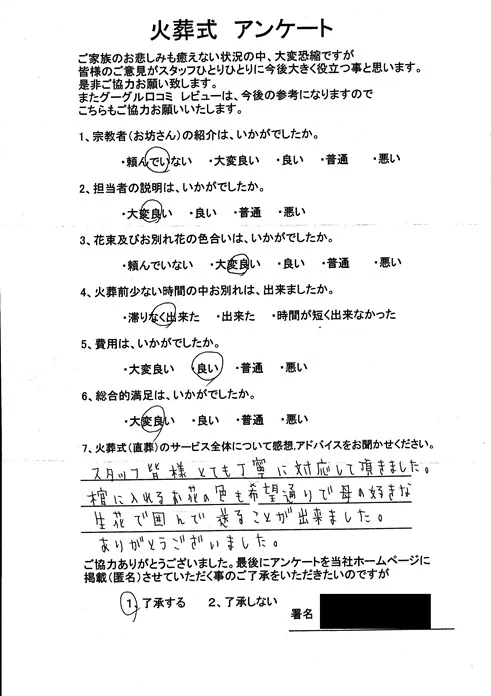 お客様からいただいた実際のアンケート