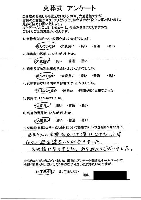 お客様からいただいた実際のアンケート