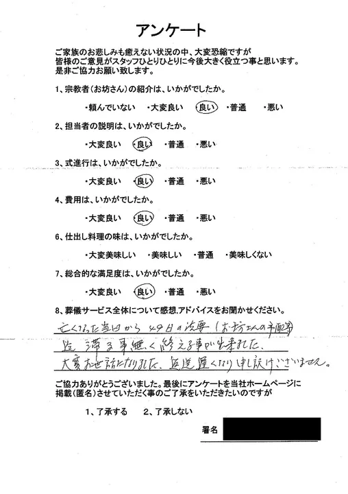 お客様からいただいた実際のアンケート