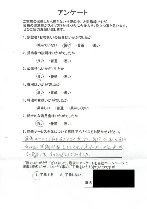 お客様からいただいた実際のアンケート