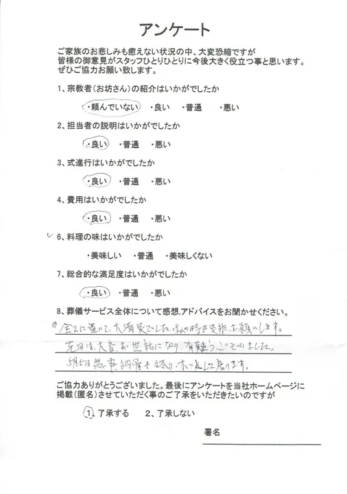 お客様からいただいた実際のアンケート