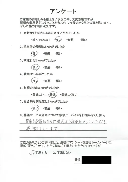 お客様からいただいた実際のアンケート