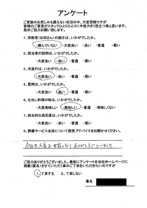 お客様からいただいた実際のアンケート
