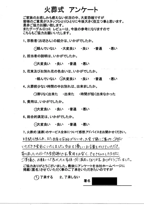 お客様からいただいた実際のアンケート
