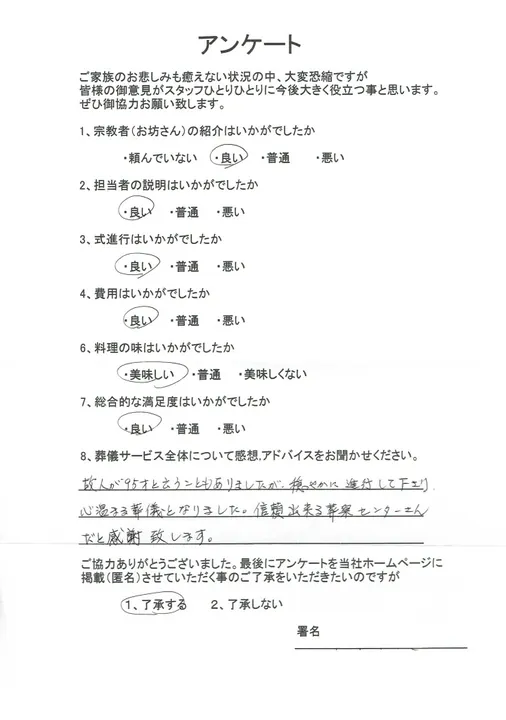 お客様からいただいた実際のアンケート