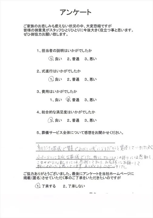 お客様からいただいた実際のアンケート