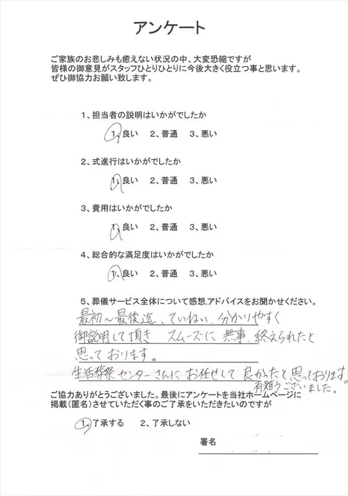 お客様からいただいた実際のアンケート