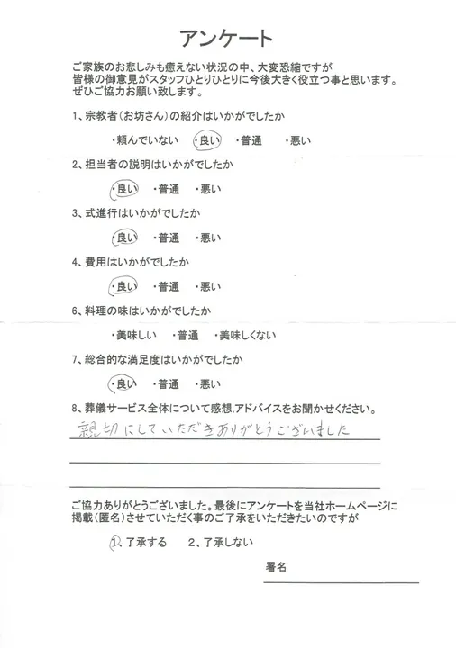お客様からいただいた実際のアンケート