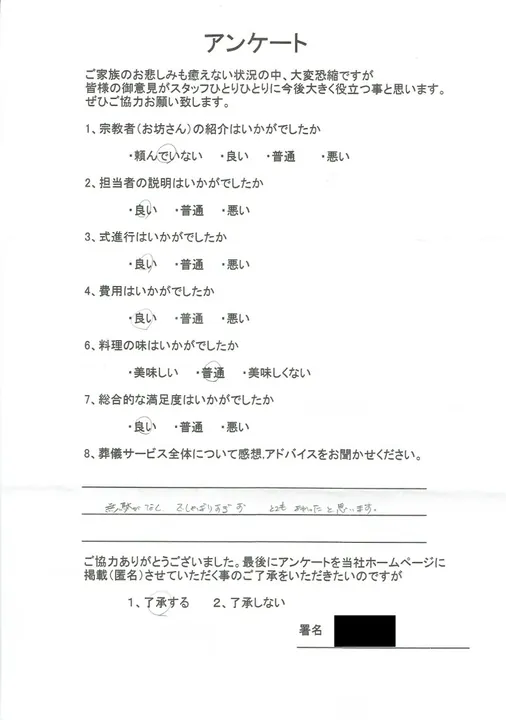 お客様からいただいた実際のアンケート