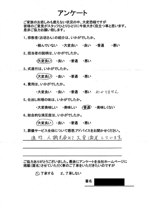 お客様からいただいた実際のアンケート