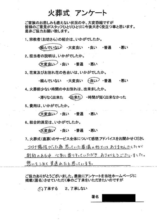 お客様からいただいた実際のアンケート