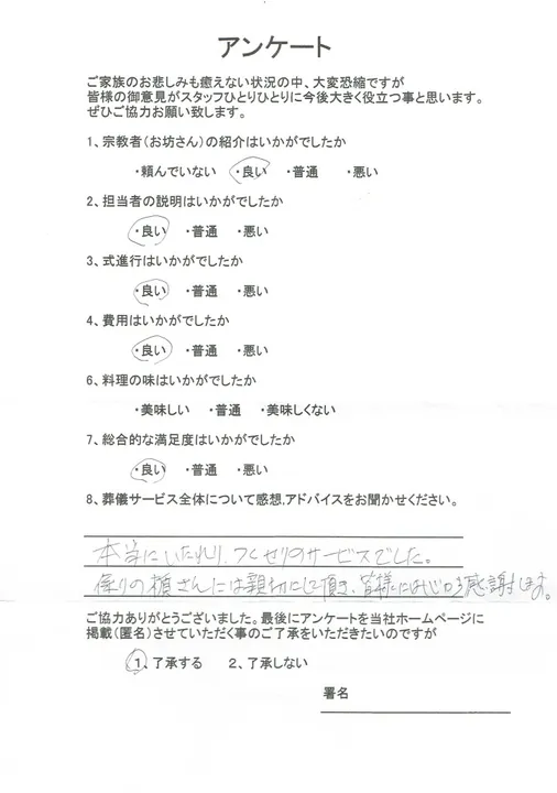 お客様からいただいた実際のアンケート