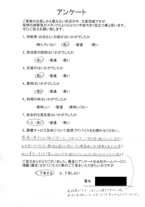 お客様からいただいた実際のアンケート