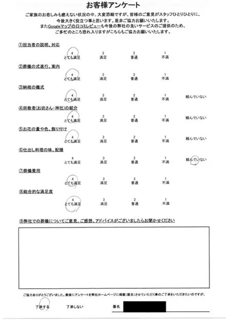 お客様からいただいた実際のアンケート
