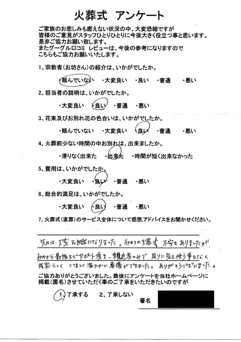お客様からいただいた実際のアンケート
