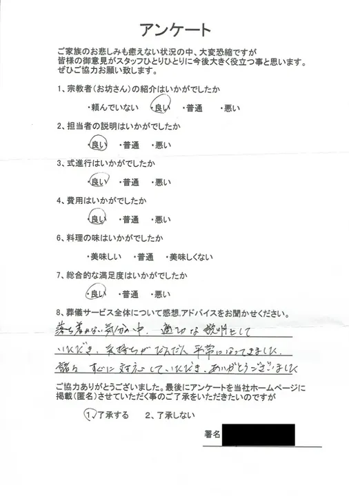 お客様からいただいた実際のアンケート