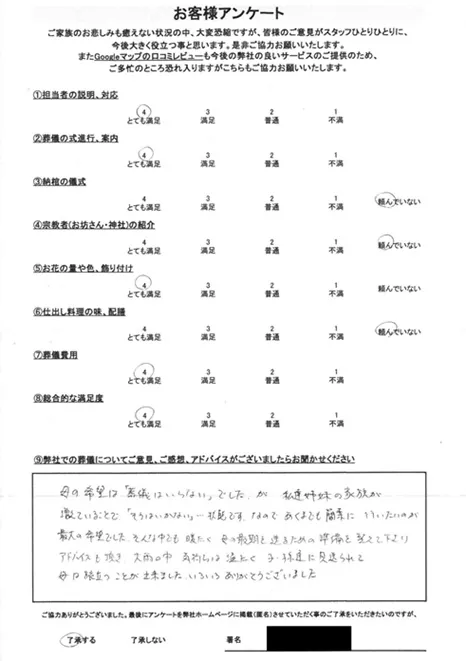 お客様からいただいた実際のアンケート