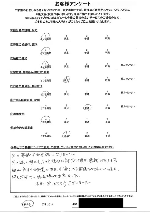 お客様からいただいた実際のアンケート