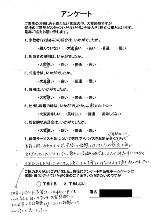 お客様からいただいた実際のアンケート