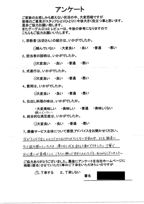 お客様からいただいた実際のアンケート