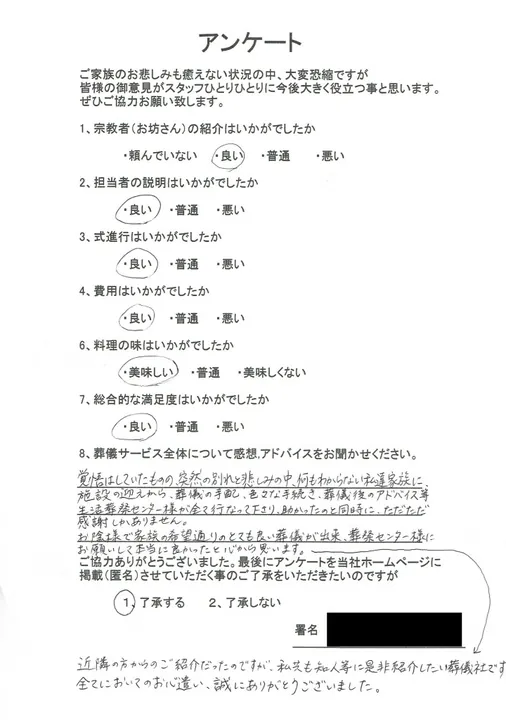 お客様からいただいた実際のアンケート