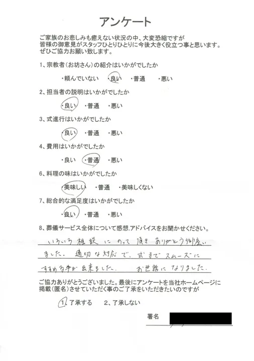 お客様からいただいた実際のアンケート