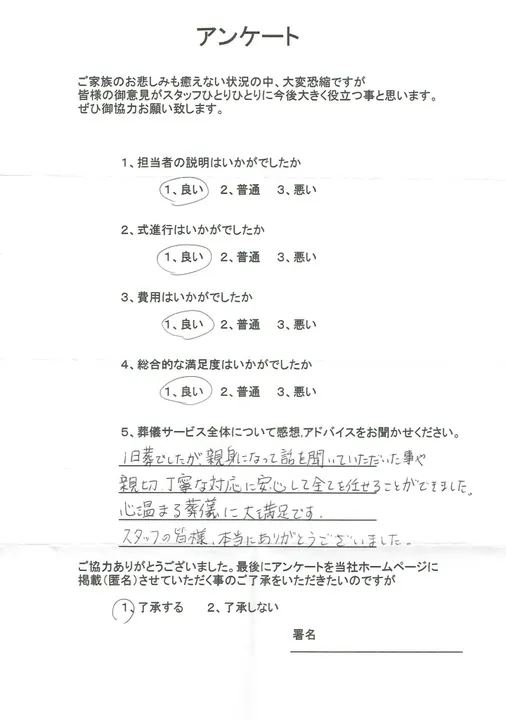 お客様からいただいた実際のアンケート