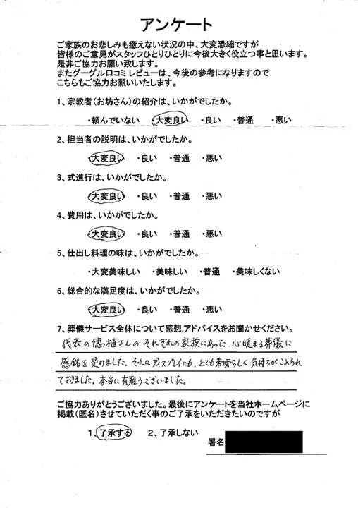お客様からいただいた実際のアンケート