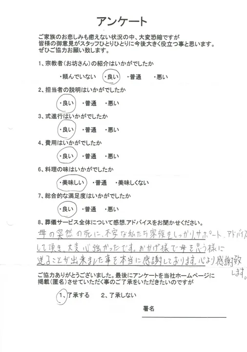 お客様からいただいた実際のアンケート
