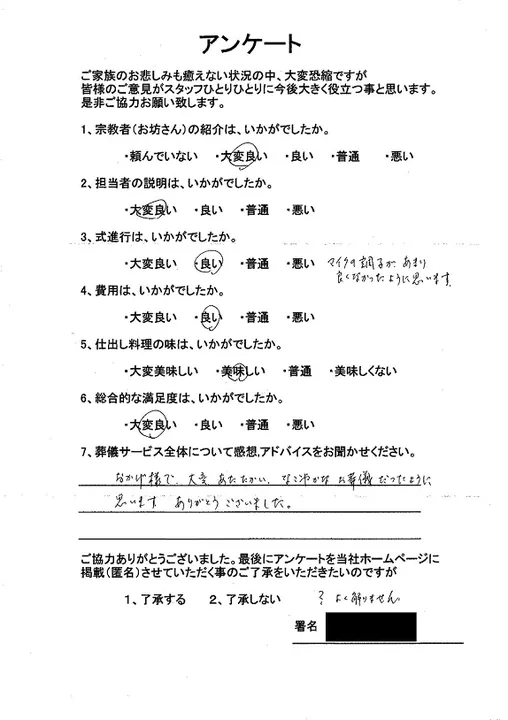お客様からいただいた実際のアンケート