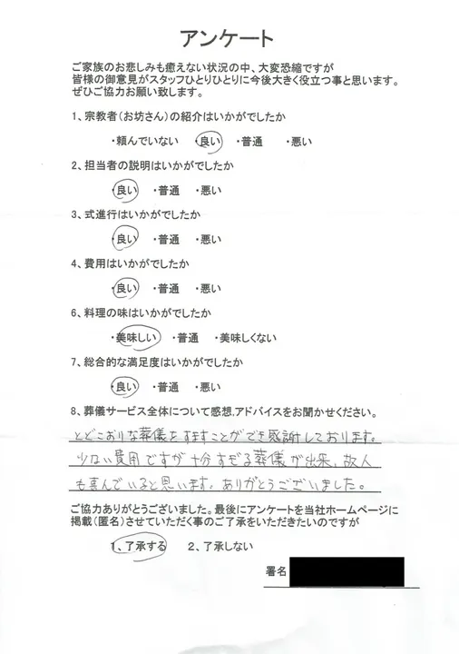 お客様からいただいた実際のアンケート