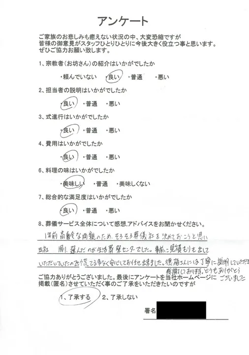 お客様からいただいた実際のアンケート