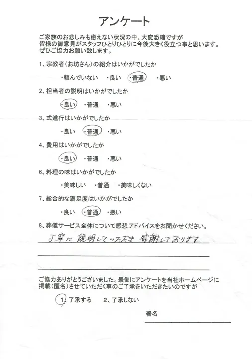 お客様からいただいた実際のアンケート
